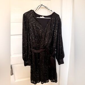Women's LC Lauren Conrad Sequin Wrap Mini Dress Black Sequin